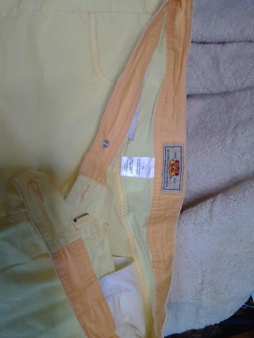 Yellow Capri Pants with Peach Waistband
